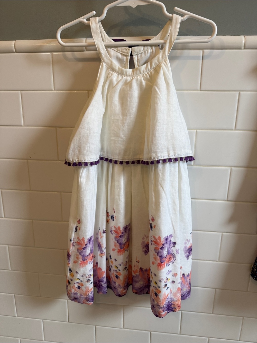 Janie and JackWhite Floral Halter Tiered Dress - Purple & Orange 4T